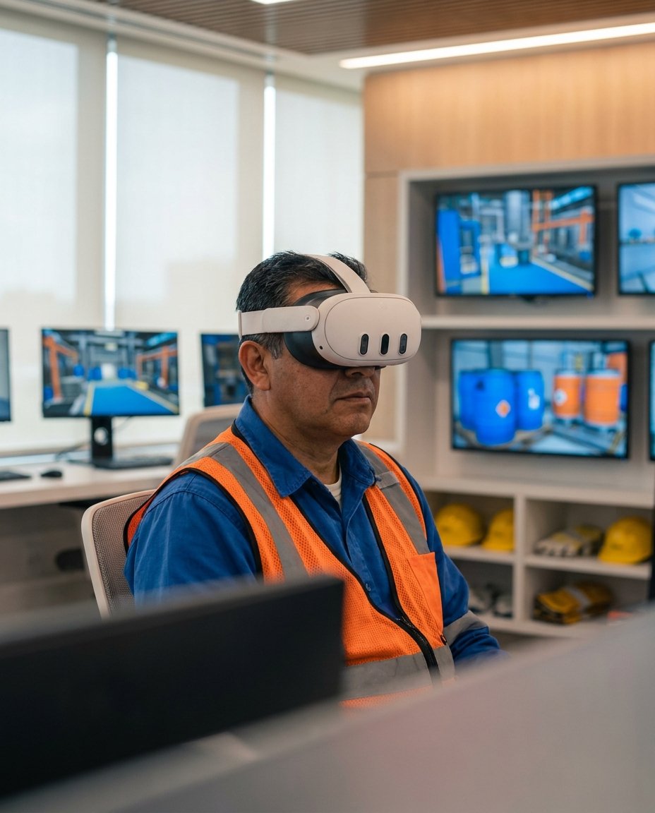 Persona usando gafas de realidad virtual interactuando con elementos digitales